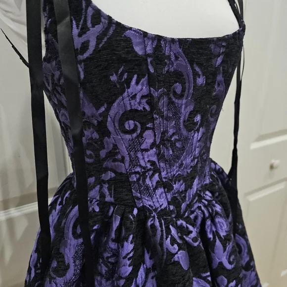 ~SOLD~ Dolls Kill Goth Widow Sultry Sins Black Purple Brocade Corset Dress XS - Picture 3 of 12